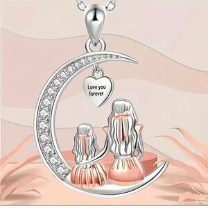Mother & Daughter Crescent Moon Necklace “Love You Forever” Gift NWT